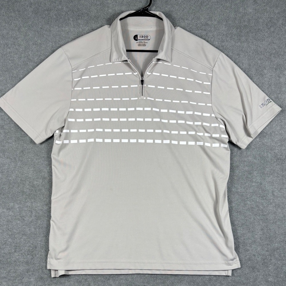 IZOD XFG X-Treme Function Golf Polo Shirt 1/4 Zip Large Gray White Dash